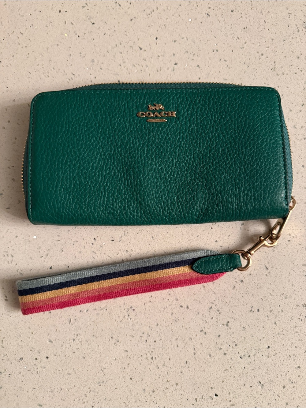 Coach Green Pebbled Leather Wristlet Wallet